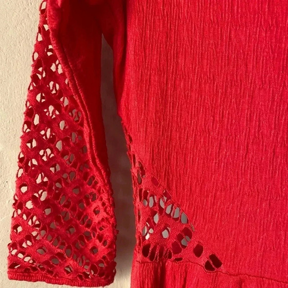 FREE PEOPLE | To the Point Lace Cutout Orange Mini Skater Dress Size L (No Tag) - Picture 6 of 8